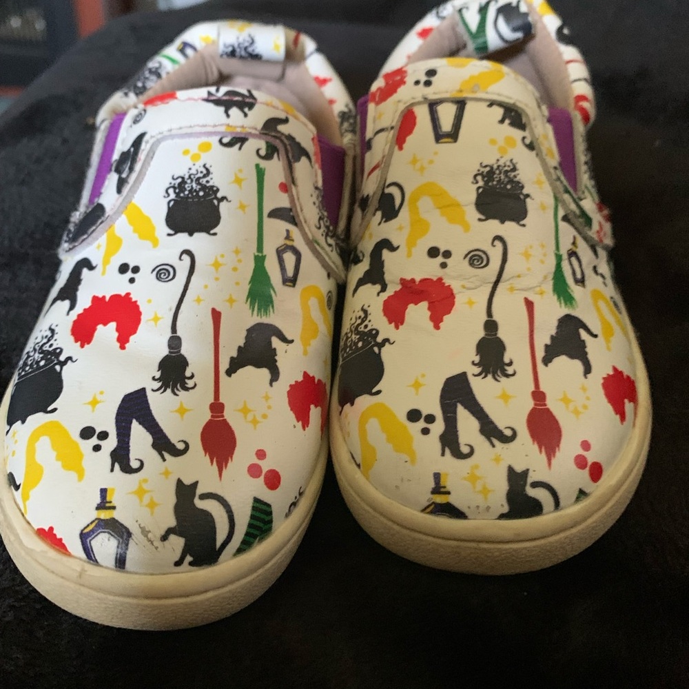 Monkey Feet White Slip-On Sneakers with Colorful Witch Motif